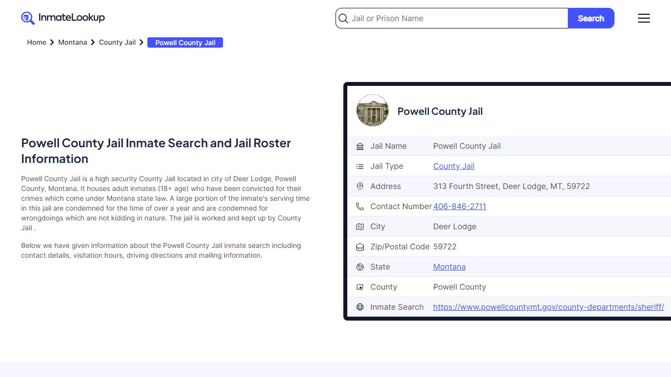Powell County Jail (MT) Inmate Search Montana - Inmate Lookup