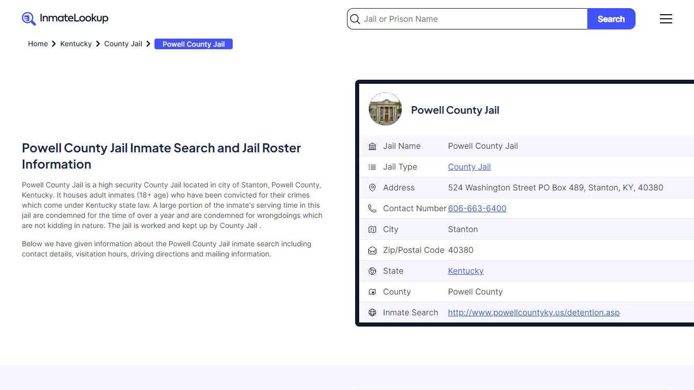 Powell County Jail Inmate Search and Jail Roster Information