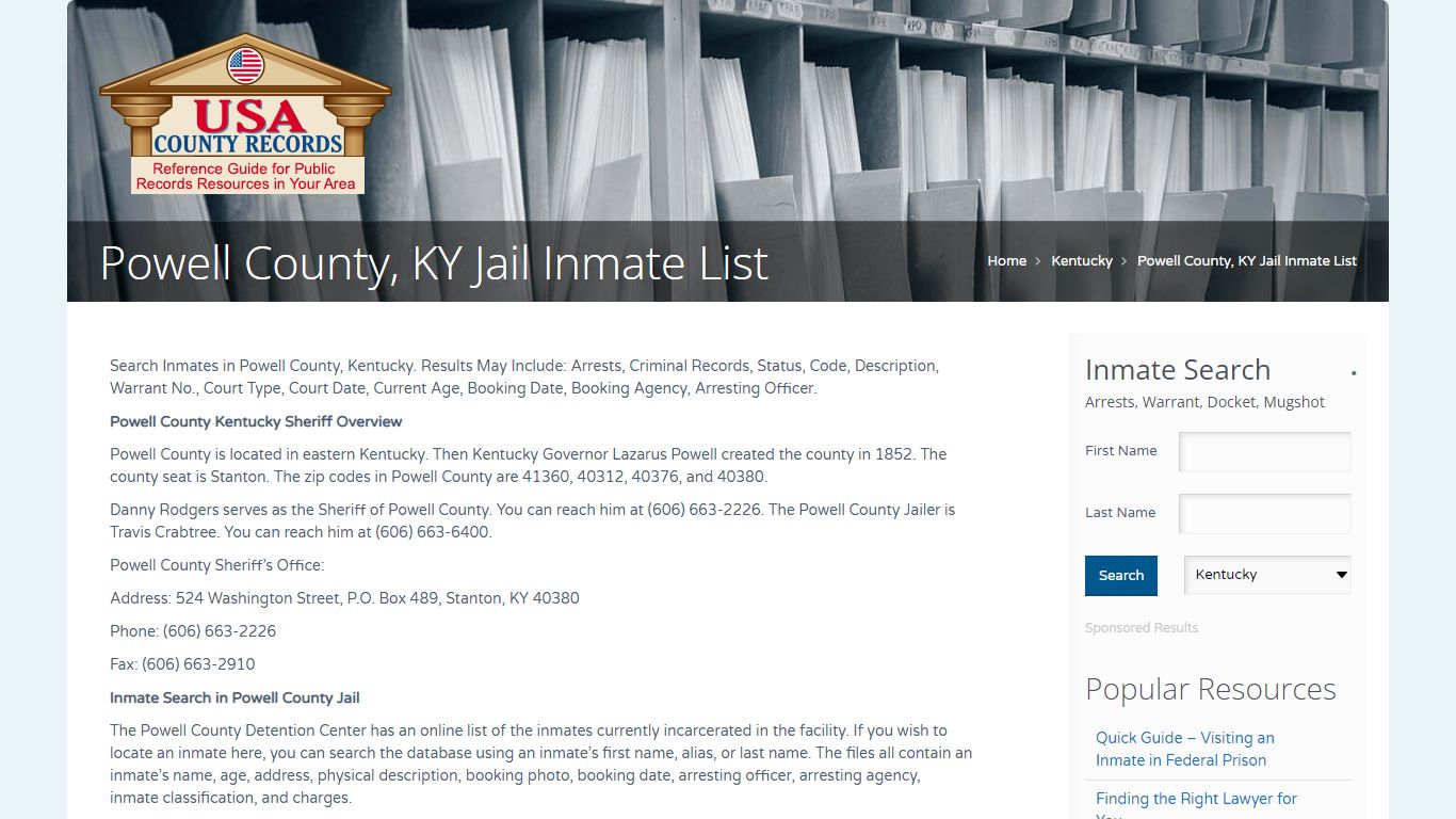 Powell County, KY Jail Inmate List | Name Search